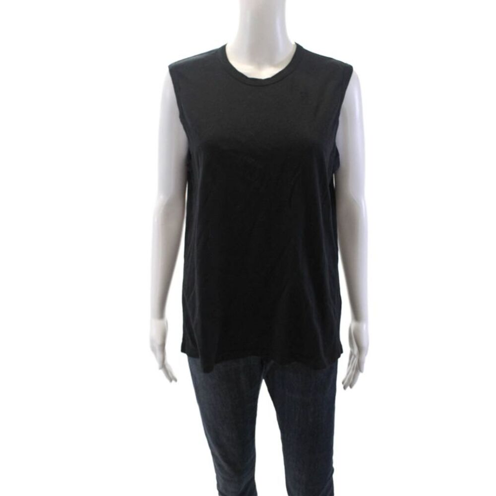 Another Tomorrow Womens Cotton Sleeveless Round Neck Tank Top Black Size L